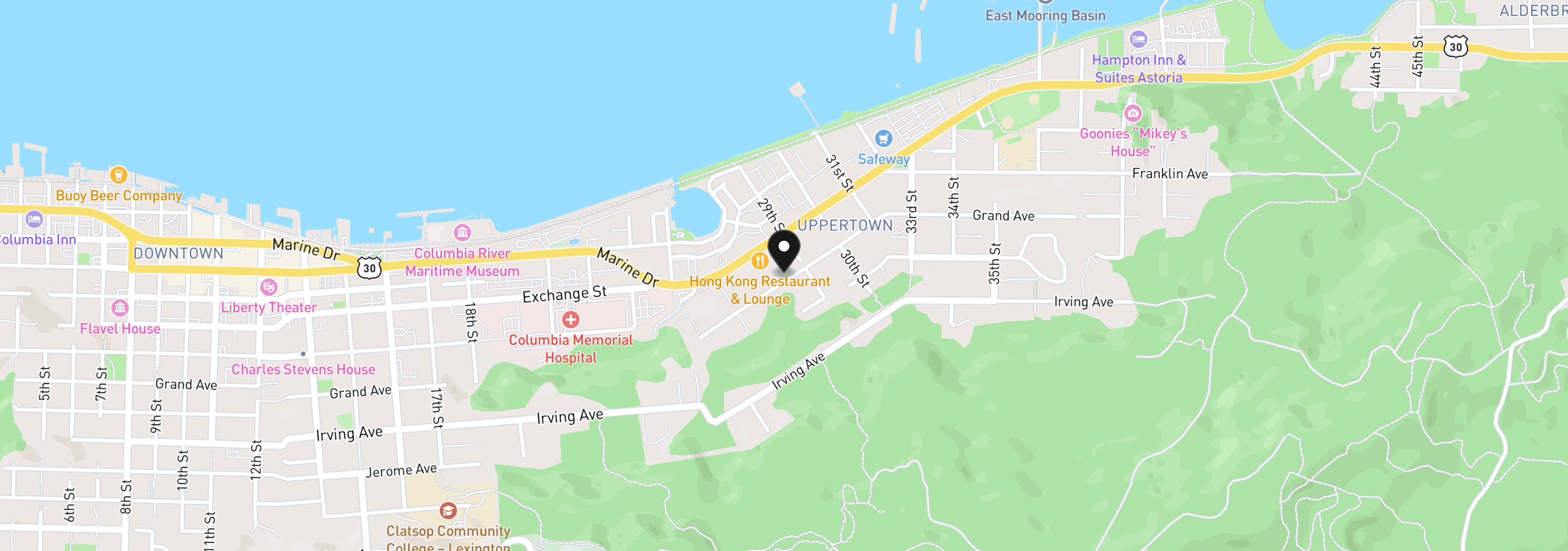 Map showing the location of 2840 Grand Ave, Astoria, OR 97103