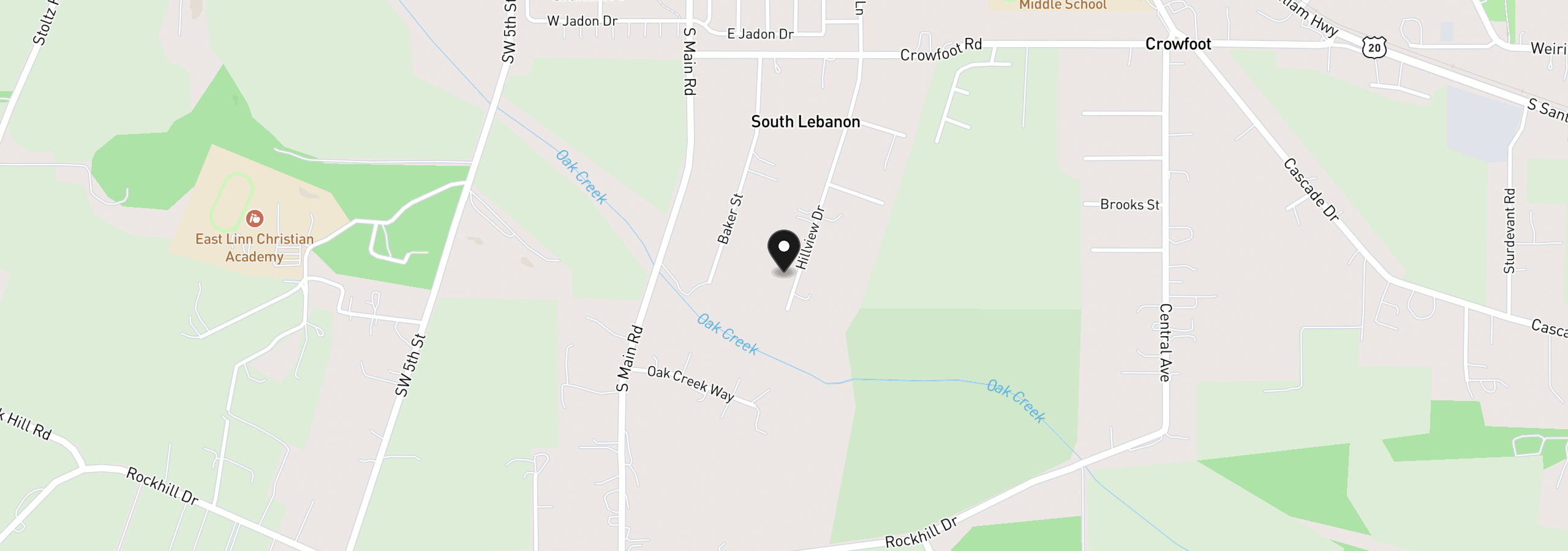 Map showing the location of 880 Hillview Dr, Lebanon, OR 97355