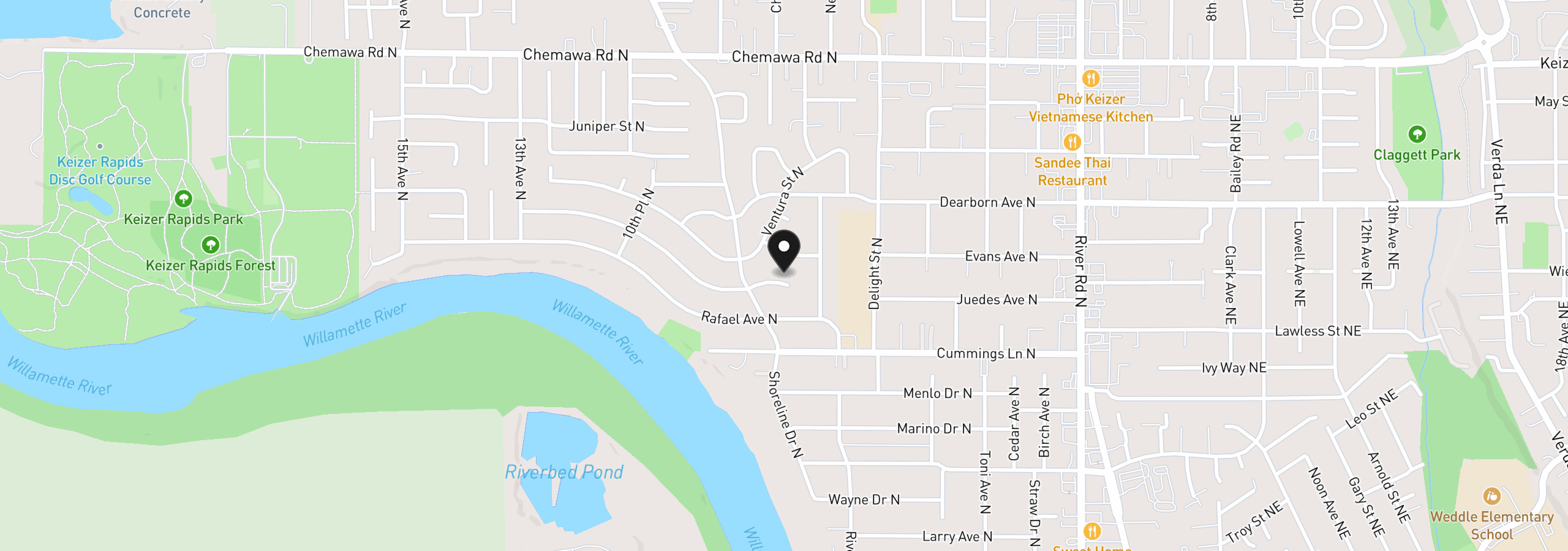 Map showing the location of 791 Moneda Ct, Keizer, OR 97303