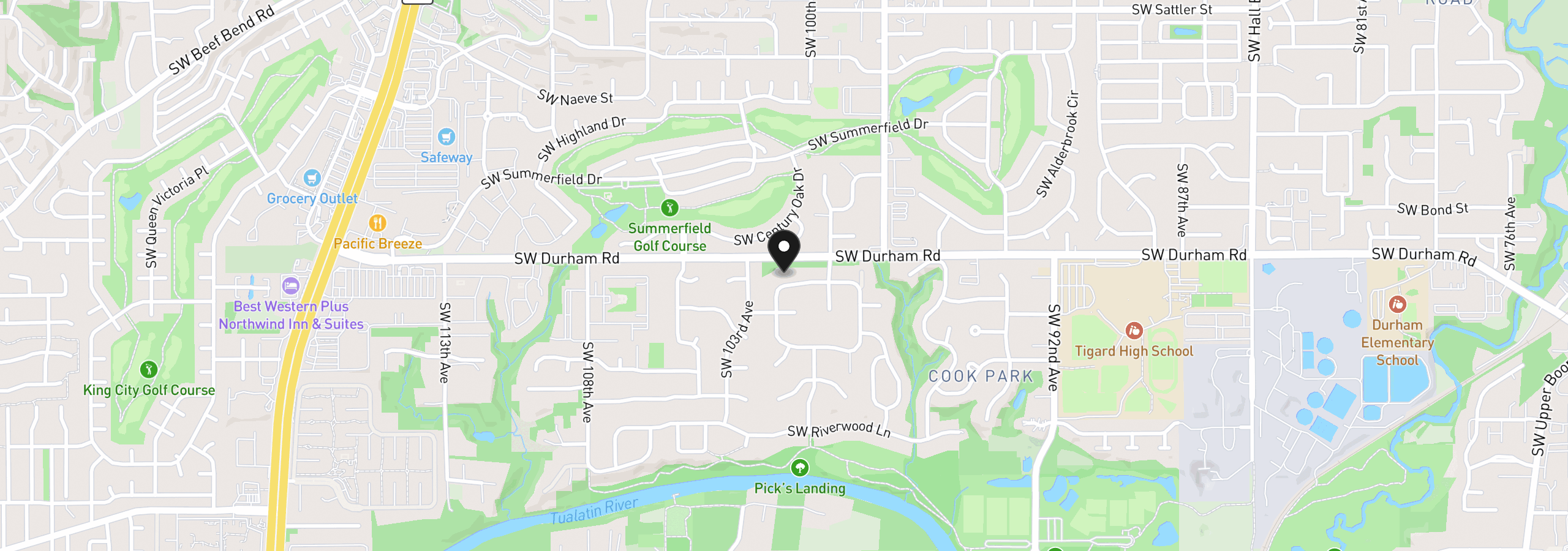 Map showing the location of 10085 SW Serena Way, Tigard, OR 97224