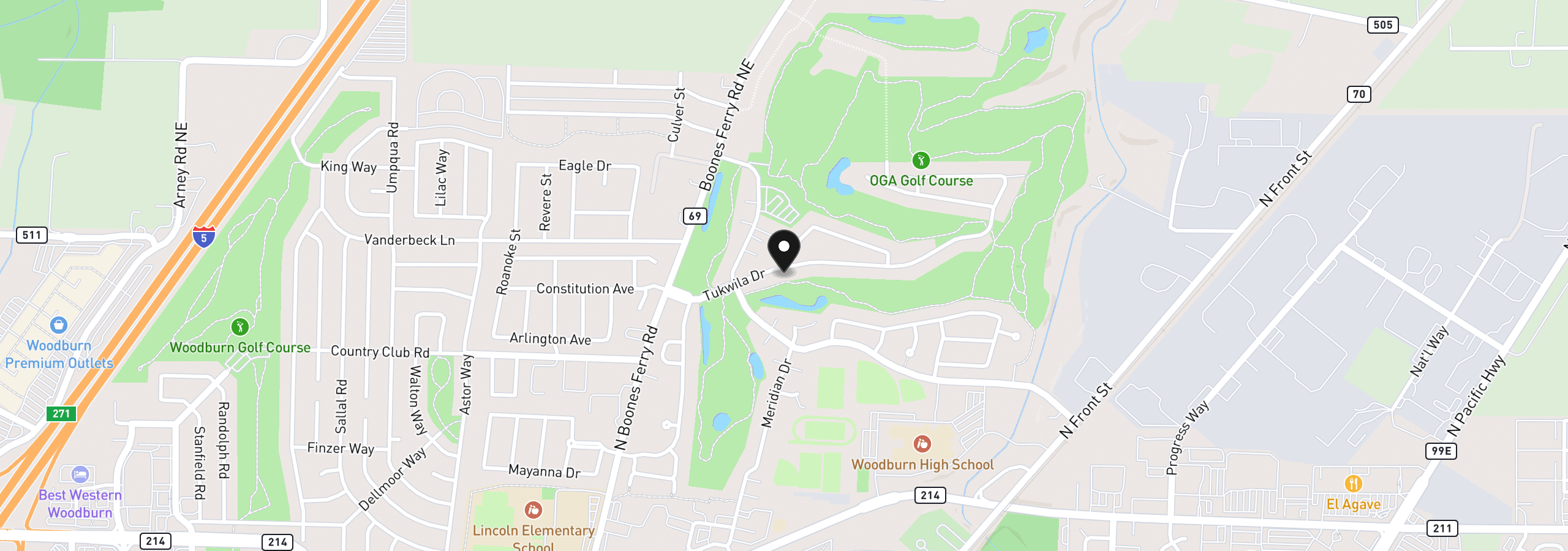 Map showing the location of 876 Tukwila Dr, Woodburn, OR 97071