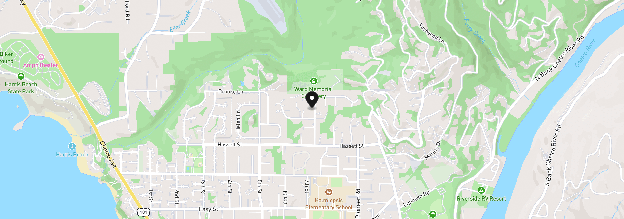 Map showing the location of 1013 7th St, Brookings, OR 97415
