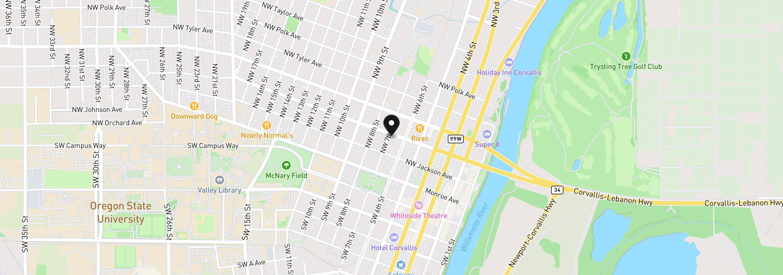 Map showing the location of 660 NW Van Buren Ave, Corvallis, OR 97330