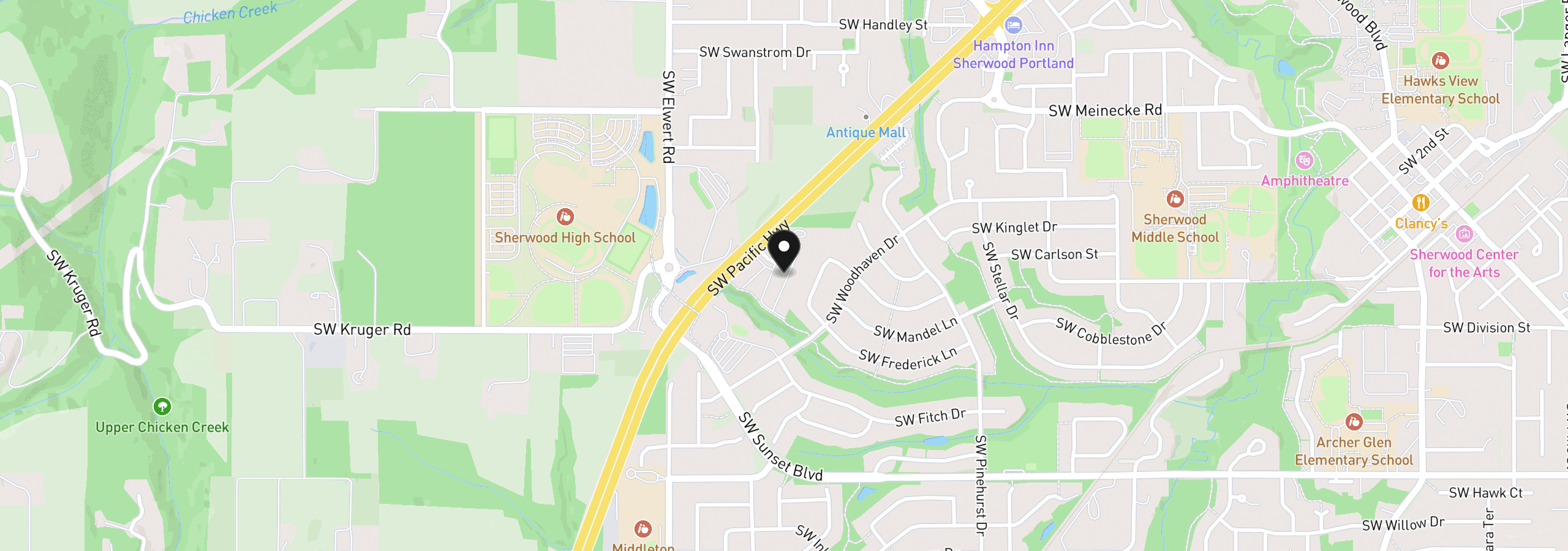 Map showing the location of 22836 SW Forest Creek Dr 202, Sherwood, OR 97140