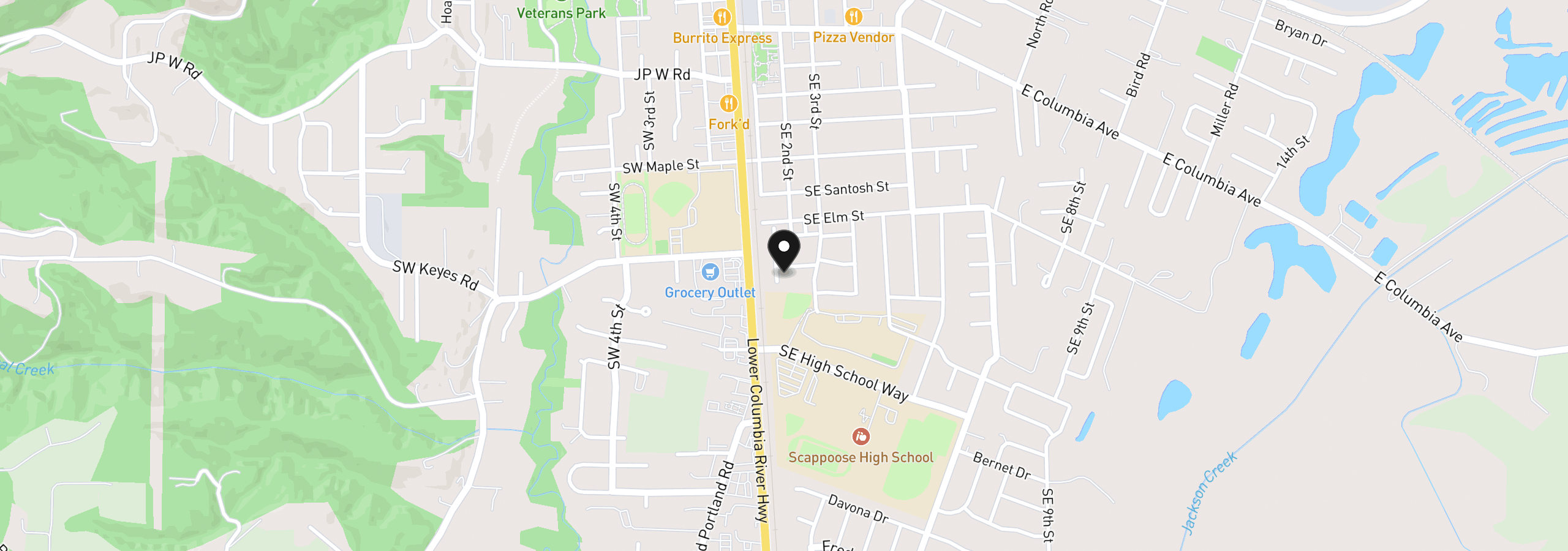 Map showing the location of 33544 SE Steinfeld St, Scappoose, OR 97056