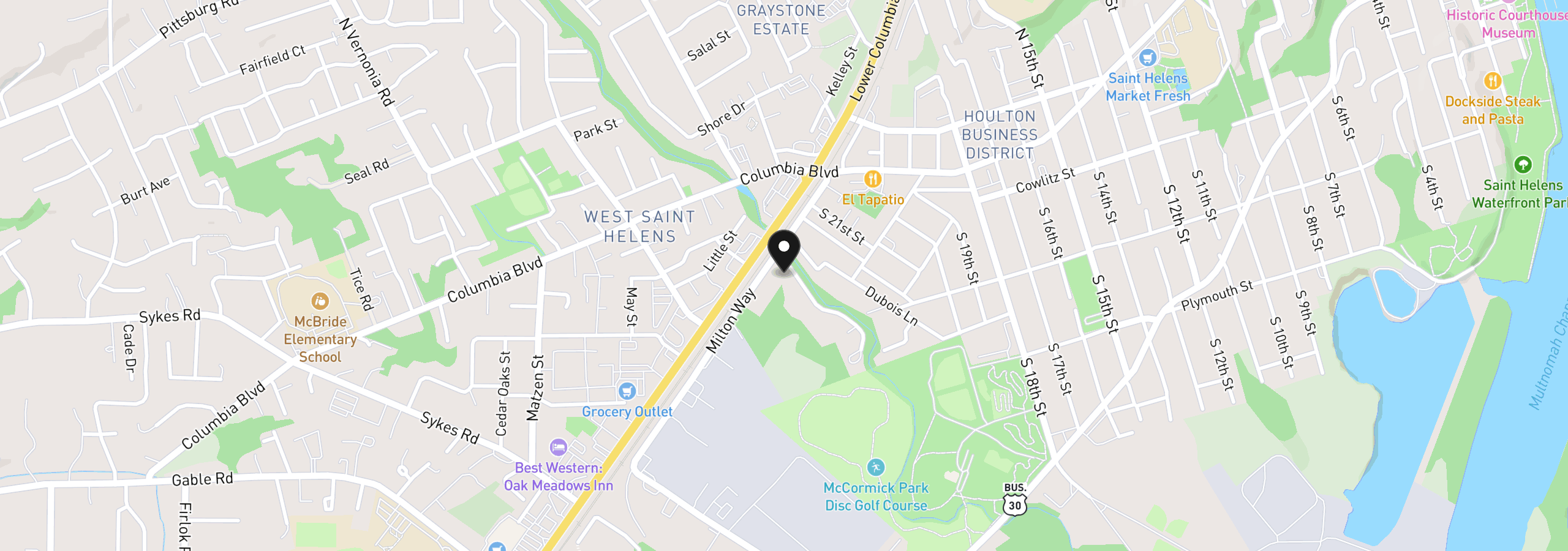 Map showing the location of 115 Clark St, St. Helens, OR 97051