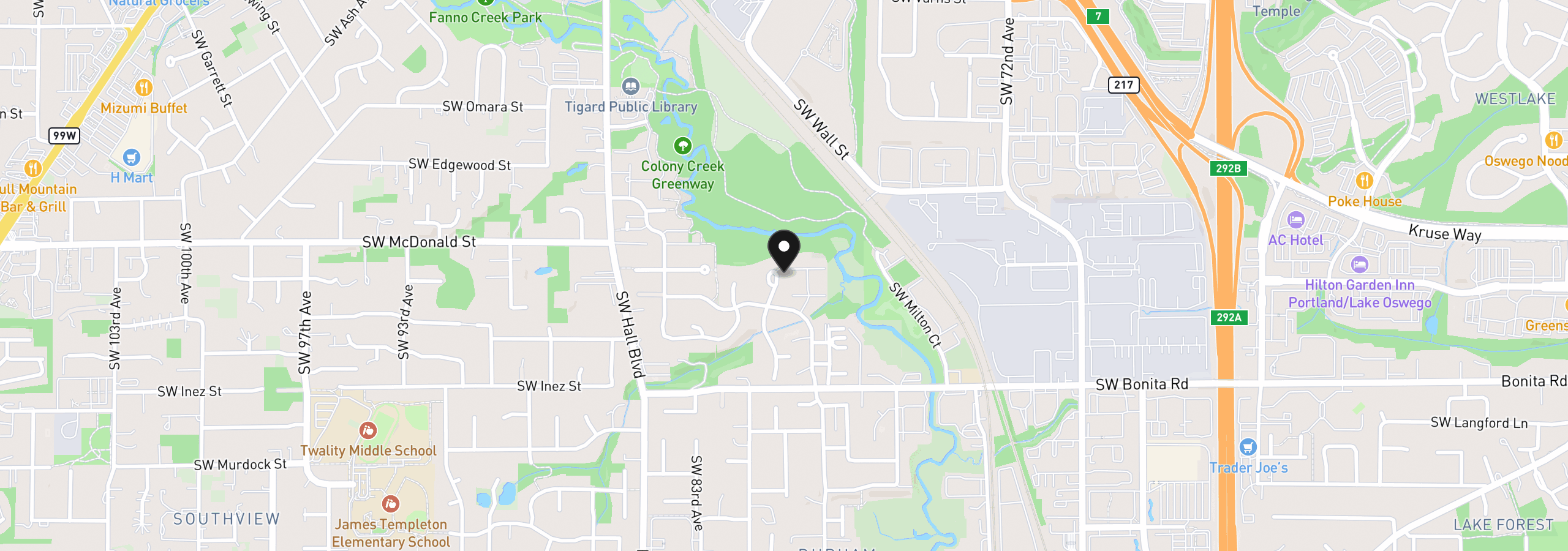 Map showing the location of 14110 SW 80th Ct, Portland, OR 97224