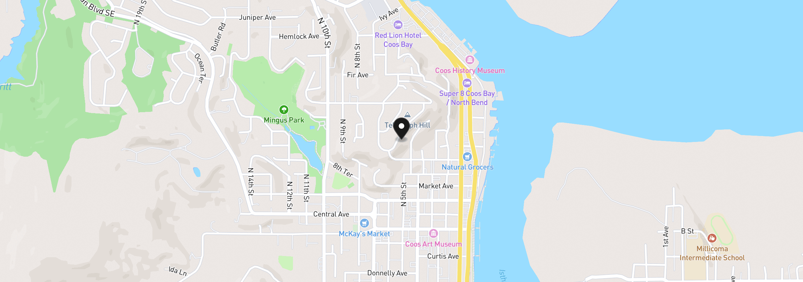 Map showing the location of 744 Telegraph Dr, Coos Bay, OR 97420
