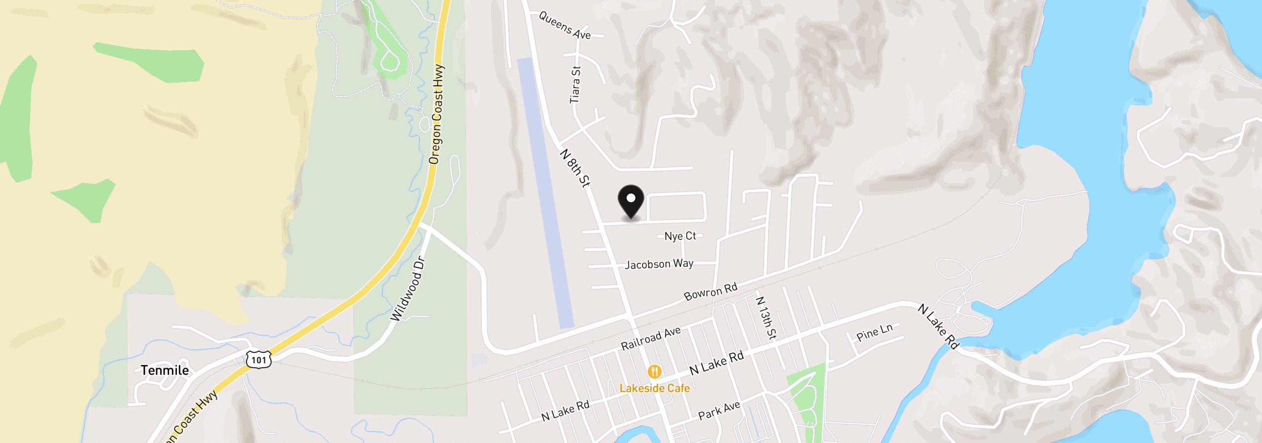 Map showing the location of 850 Raechel Rd, Lakeside, OR 97449