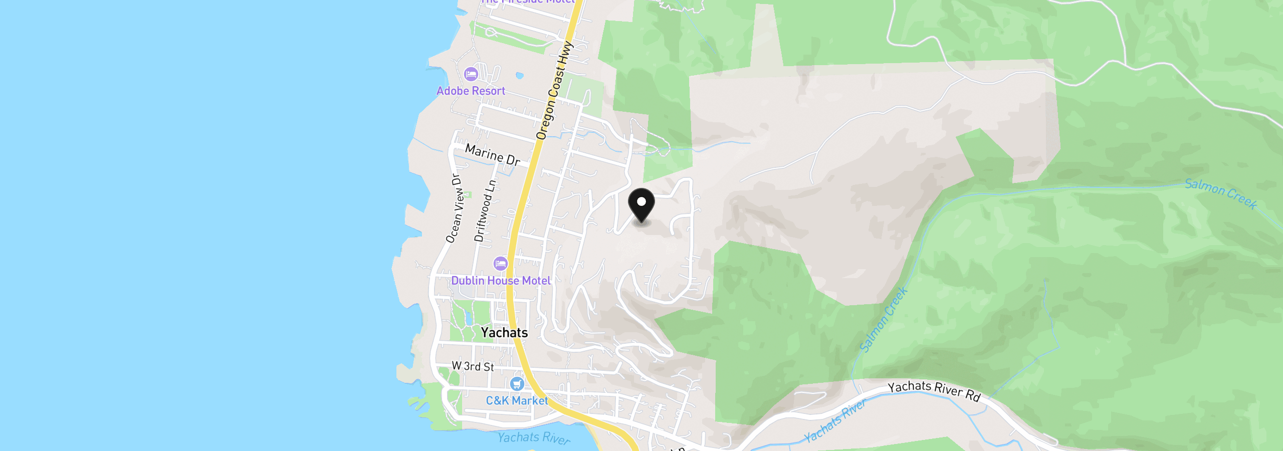 Map showing the location of 17 Gimlet Ln, Yachats, OR 97498