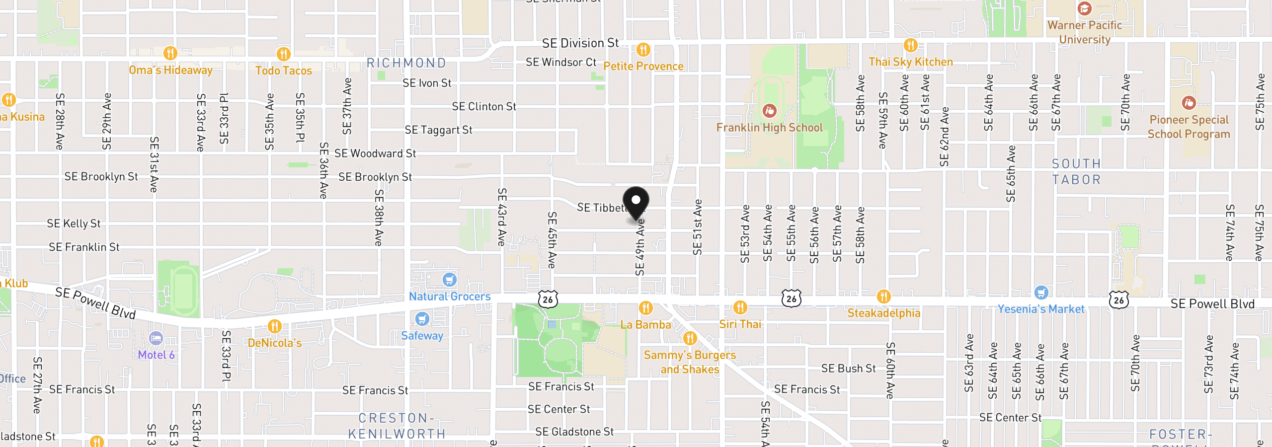 Map showing the location of 4835 SE Kelly St, Portland, OR 97206