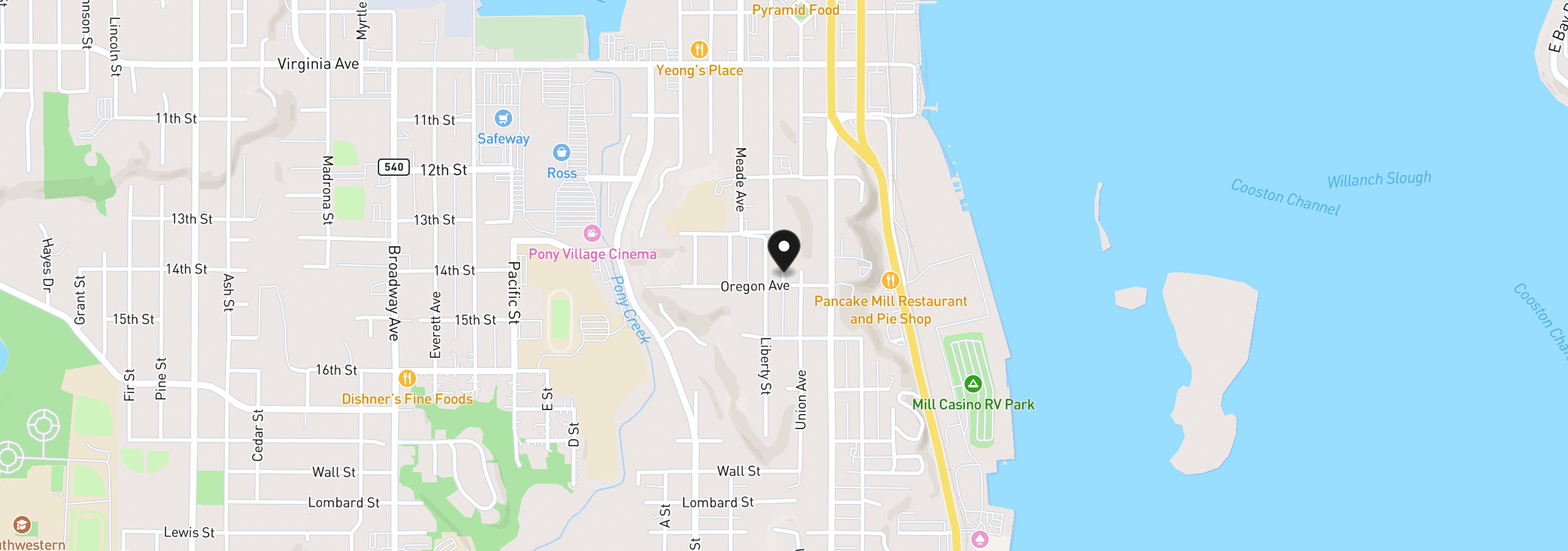 Map showing the location of 842 Oregon Ave, North Bend, OR 97459