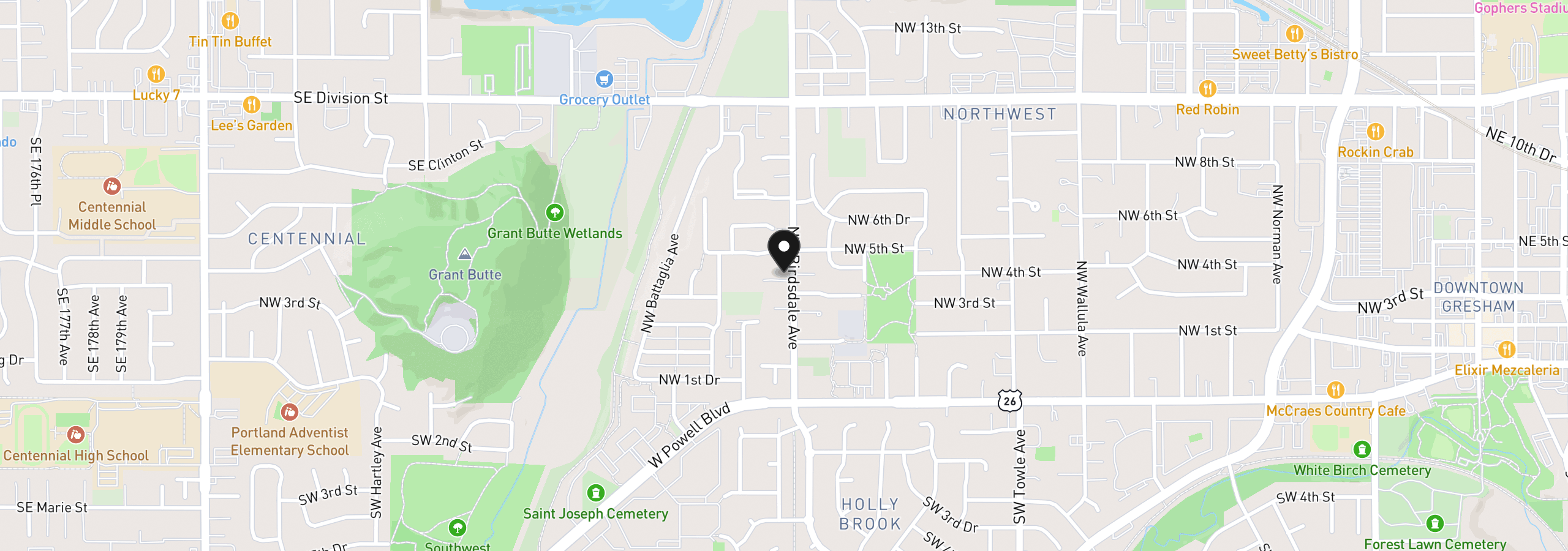 Map showing the location of 337 NW Birdsdale Ave, Gresham, OR 97030
