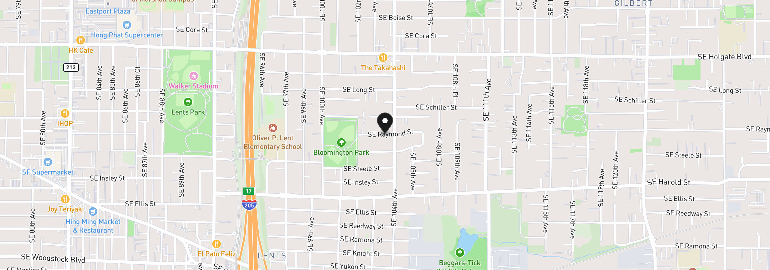 Map showing the location of 10338 SE Ramona St, Portland, OR 97266