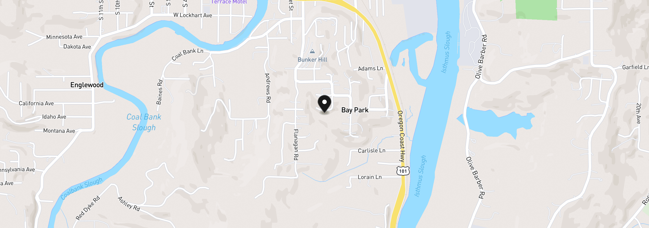 Map showing the location of 93630 Lost Ln, Coos Bay, OR 97420