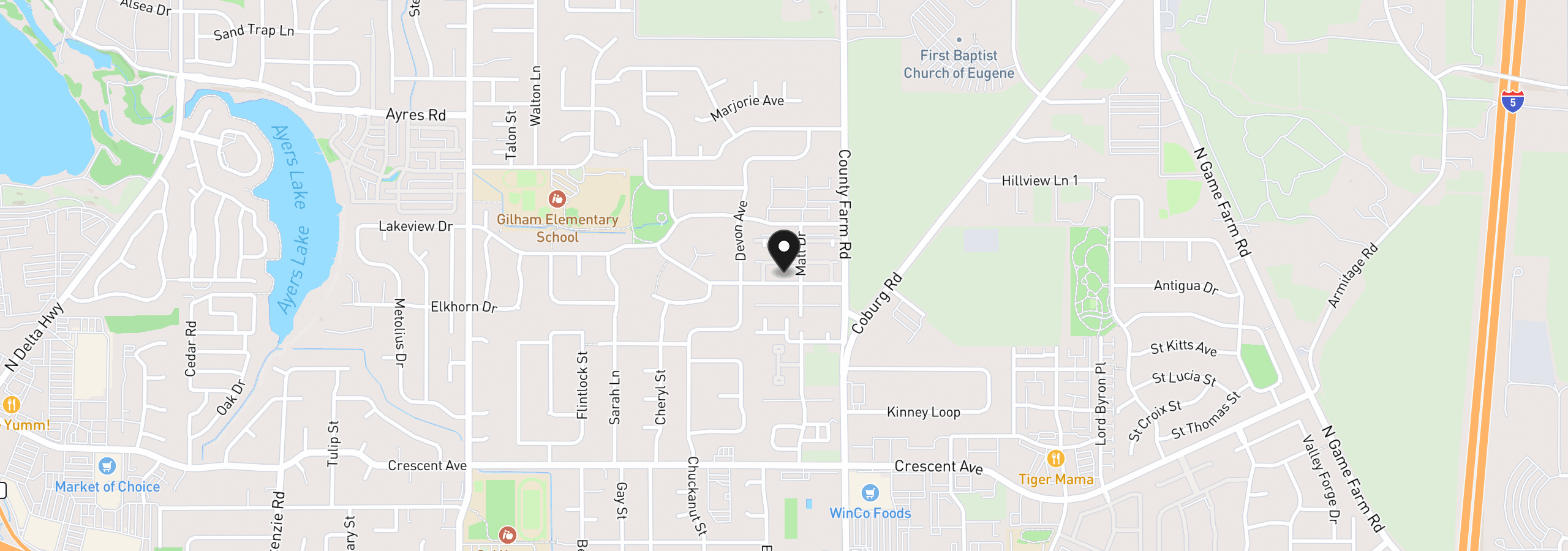 Map showing the location of 2465 Park View Dr, Eugene, OR 97408