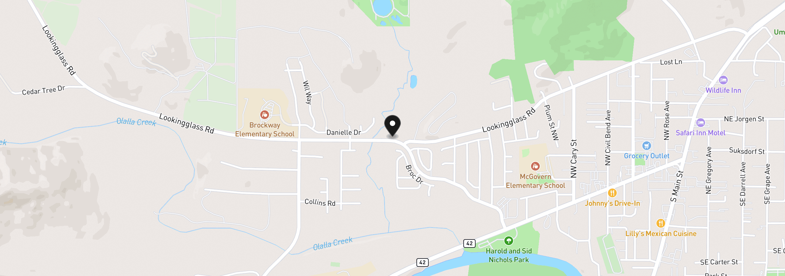 Map showing the location of Lookingglass Rd, Roseburg, OR 97471