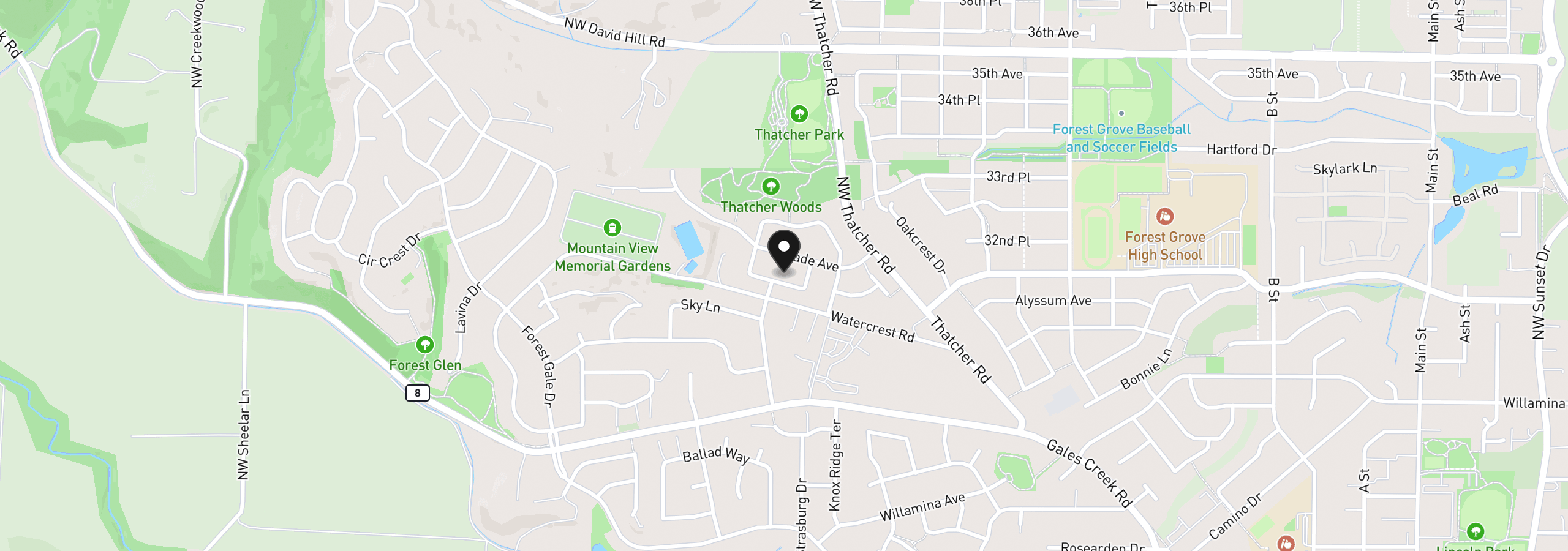 Map showing the location of 731 Glade Ave, Forest Grove, OR 97116