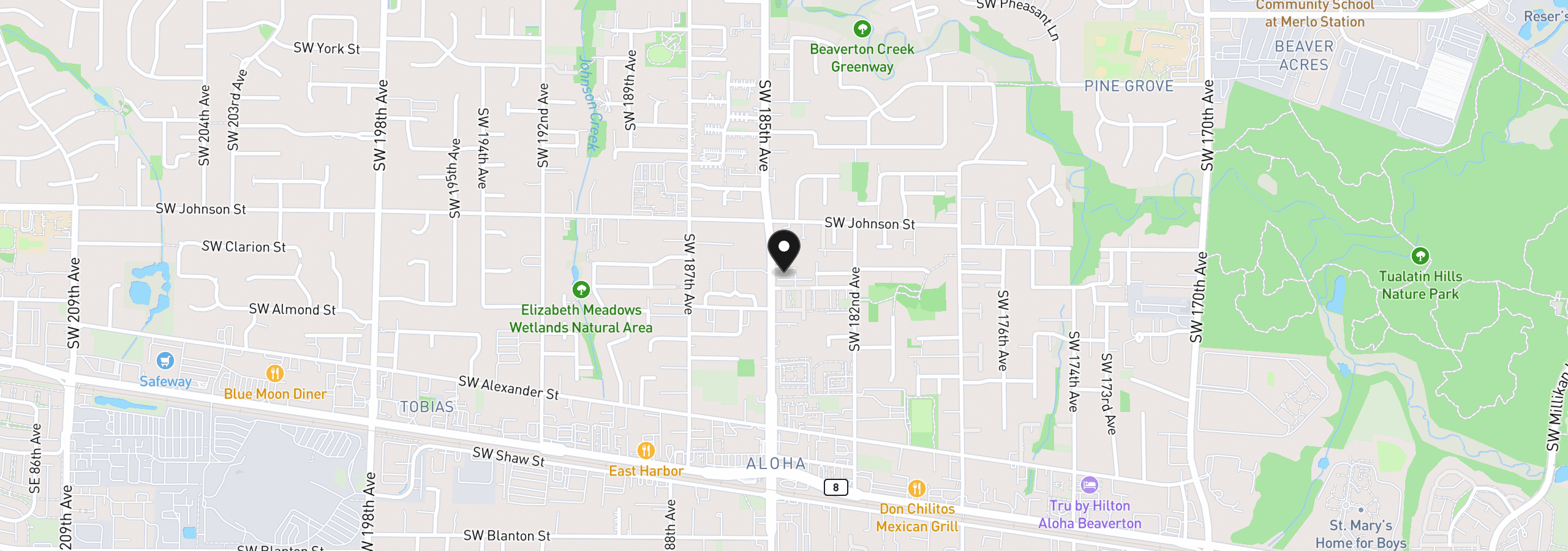 Map showing the location of 18471 SW Annamae Ln, Beaverton, OR 97003