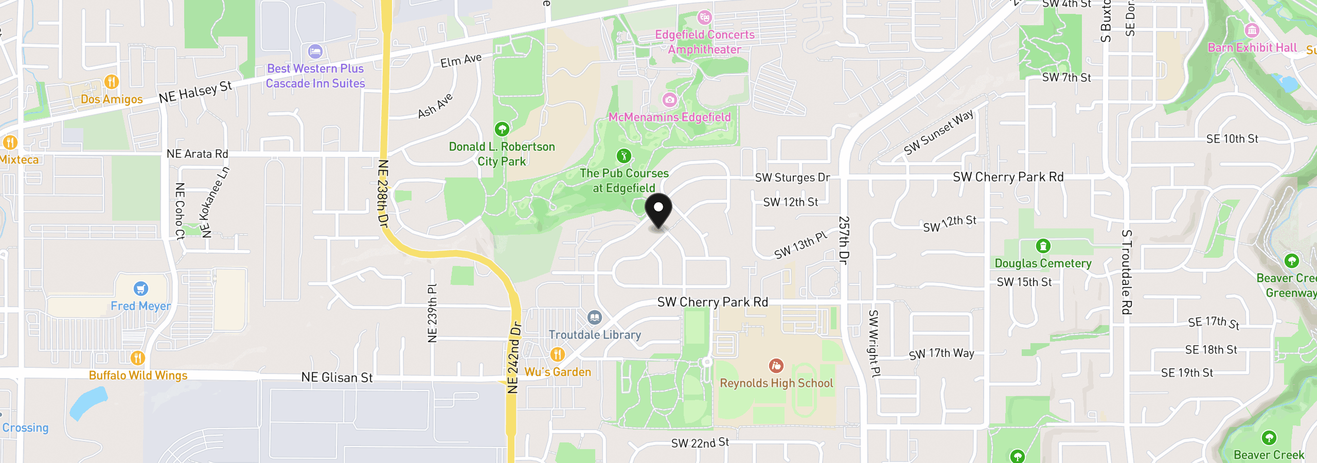 Map showing the location of 1985 SW Daybreak Way, Troutdale, OR 97060