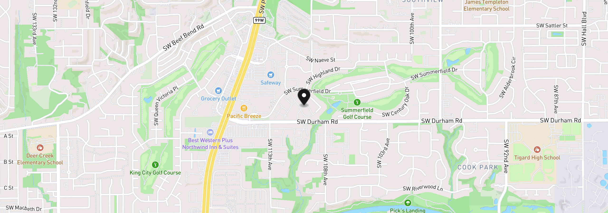 Map showing the location of 10885 SW Meadowbrook Dr 38, Tigard, OR 97224
