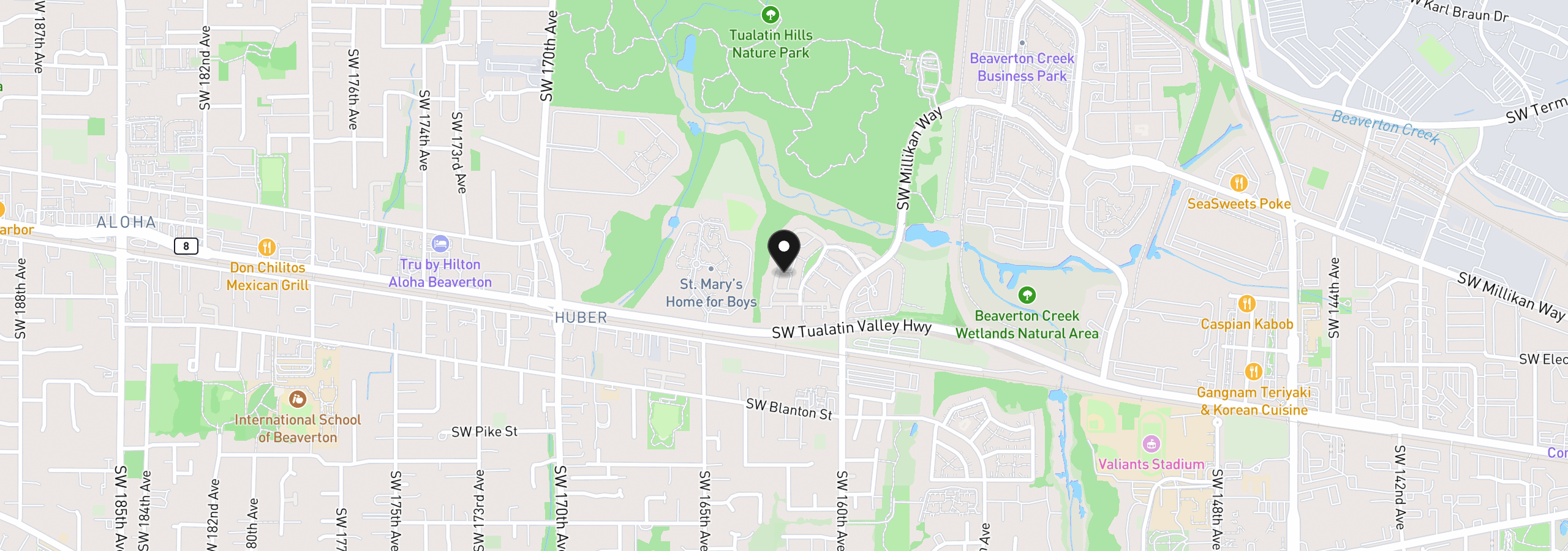 Map showing the location of 16199 SW Audubon St 101, Beaverton, OR 97003