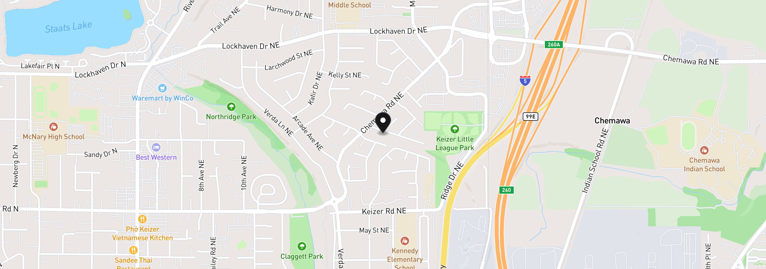 Map showing the location of 1826 Kinglet Way NE, Keizer, OR 97303