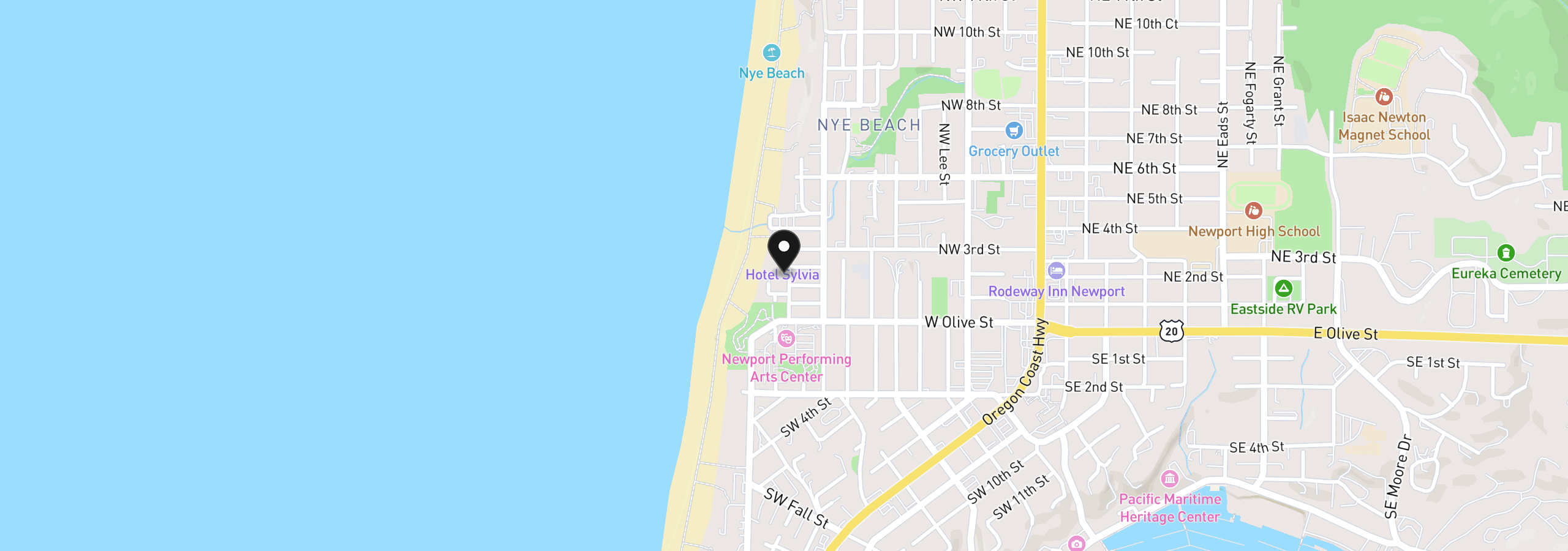 Map showing the location of 213 NW Cliff St, Newport, OR 97365