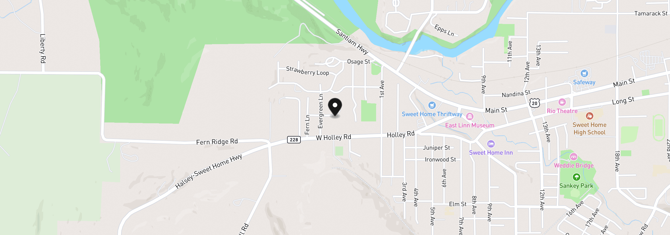 Map showing the location of 361 W Pine St, Sweet Home, OR 97386
