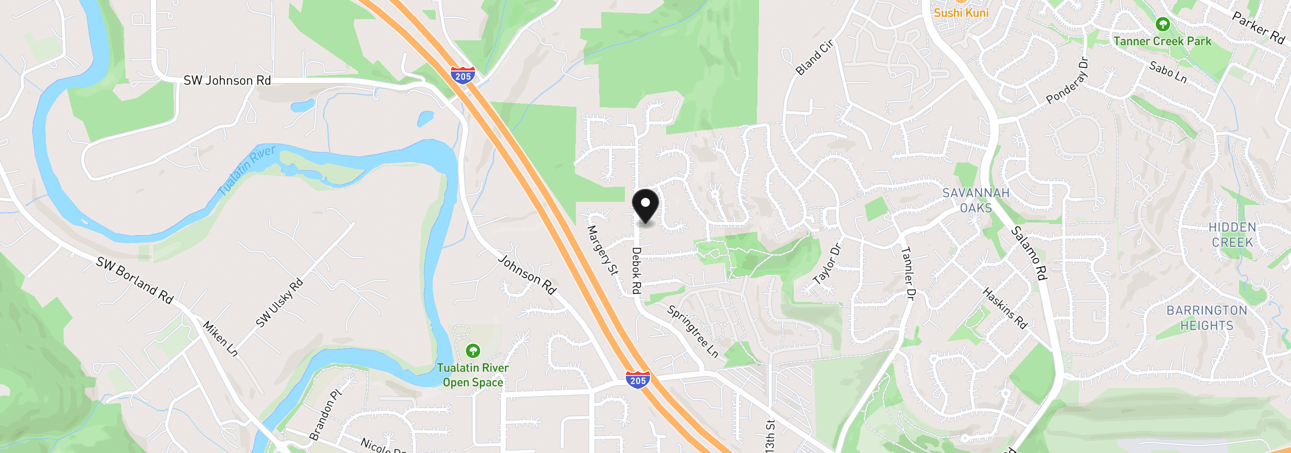 Map showing the location of 2445 Debok Rd, West Linn, OR 97068