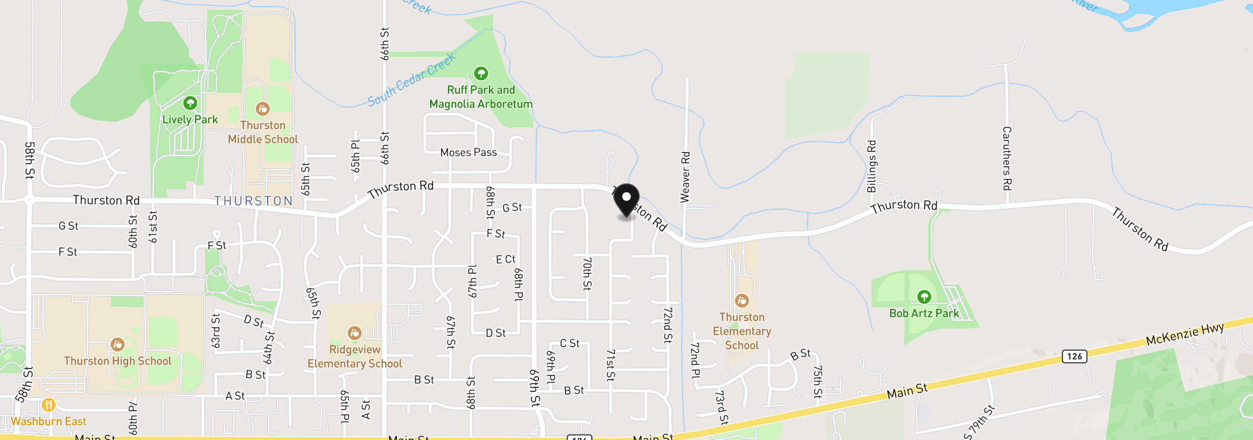 Map showing the location of 764 71st St, Springfield, OR 97478