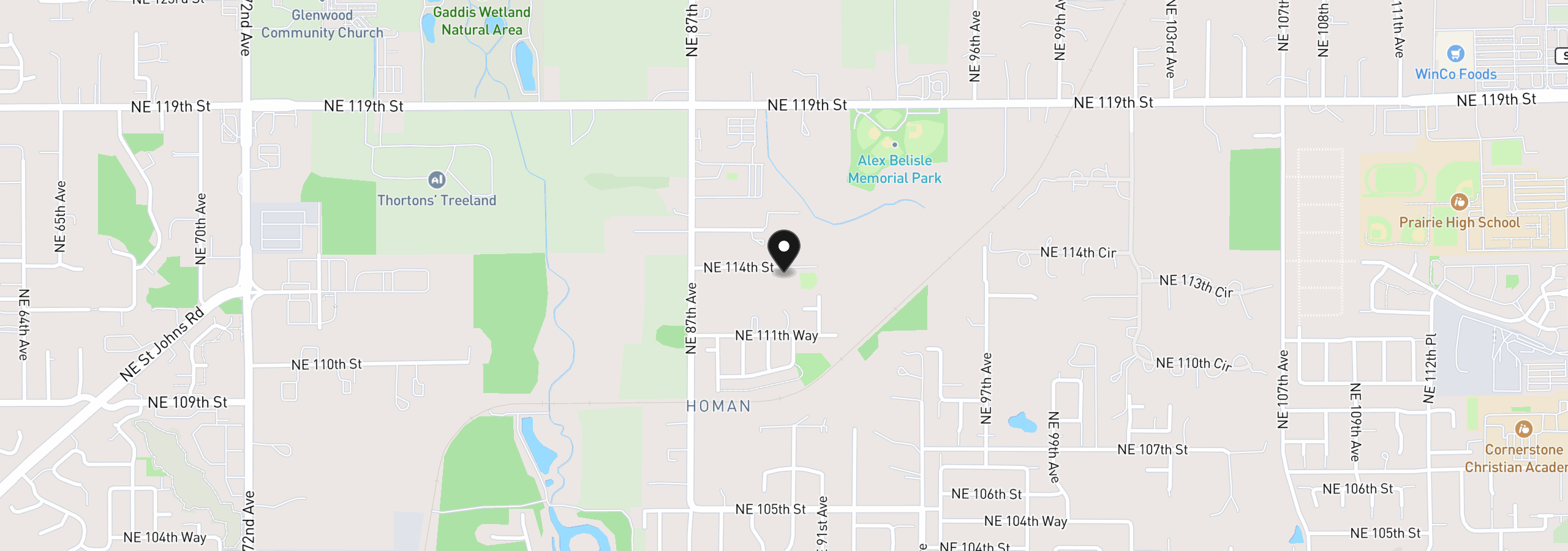 Map showing the location of 9045 NE 114th St, Vancouver, Wa 98662