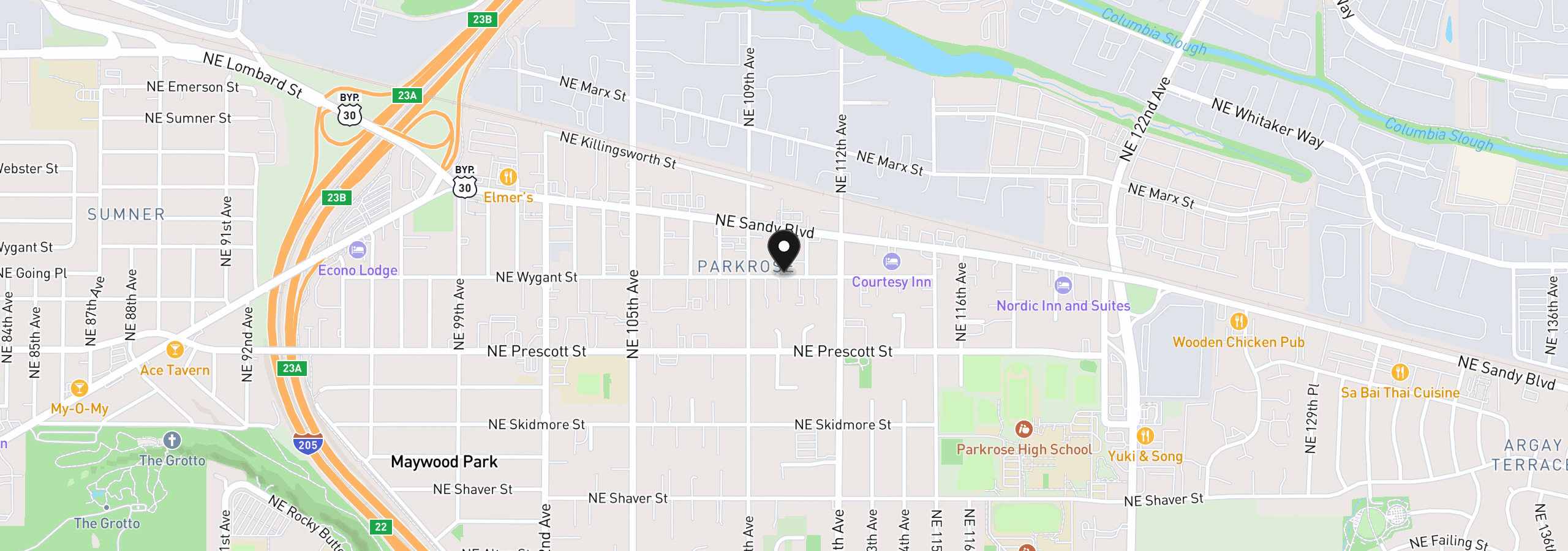 Map showing the location of 10955 NE Wygant St, Portland, OR 97220