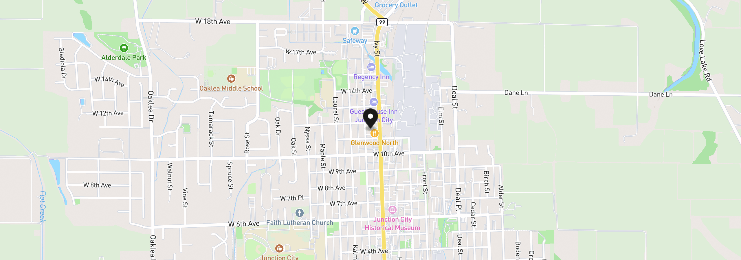 Map showing the location of 1144 Juniper St, Junction City, OR 97448