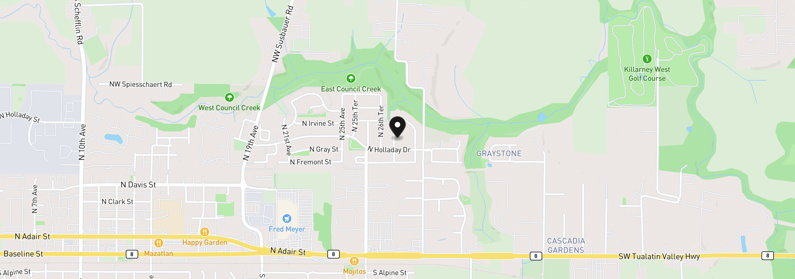 Map showing the location of 812 N 27th Ave, Cornelius, OR 97113