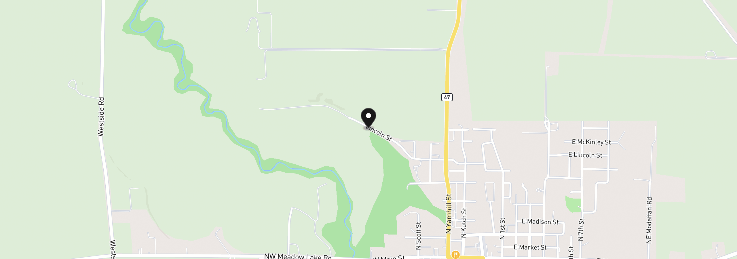 Map showing the location of 1050 W Lincoln St, Carlton, OR 97111
