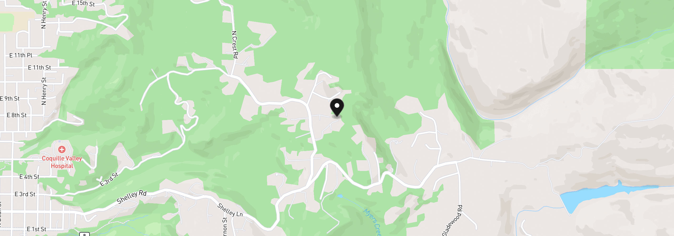 Map showing the location of 94643 Frontier Ln, Coquille, OR 97423