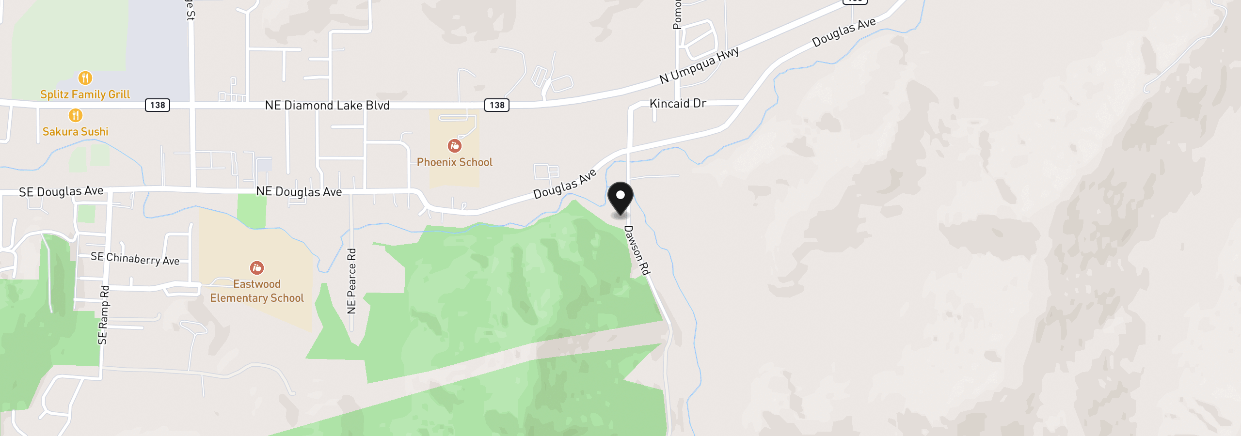 Map showing the location of 255 Dawson Rd, Roseburg, OR 97470