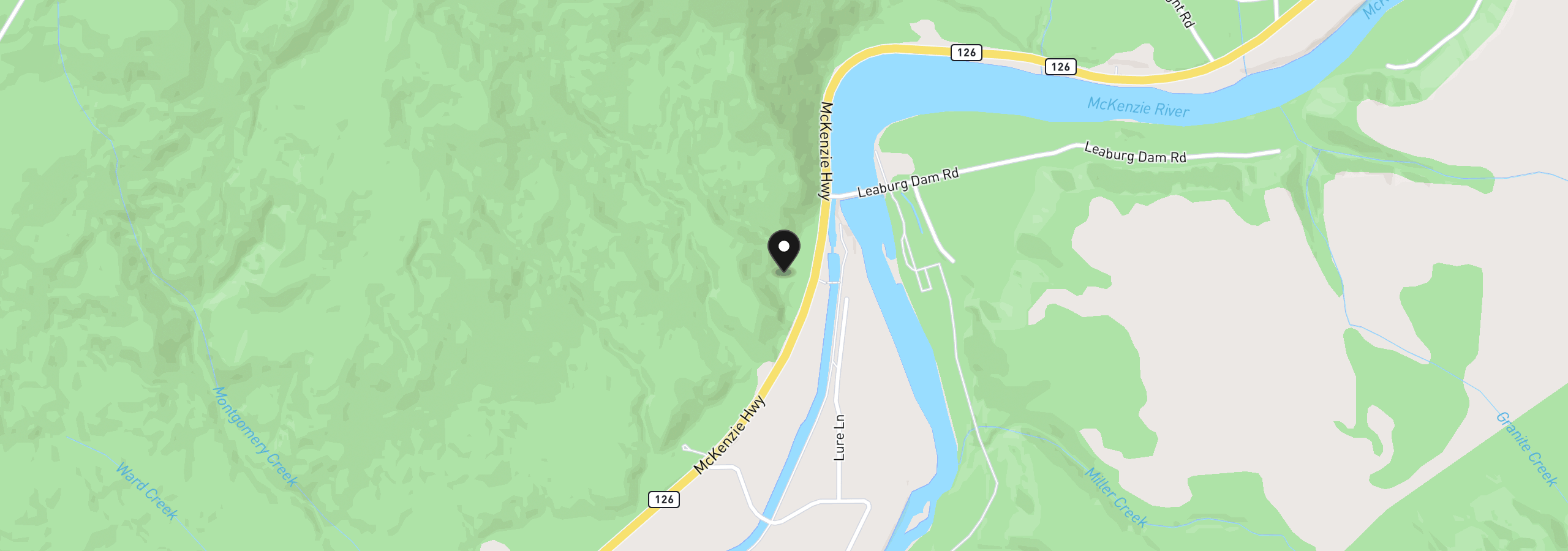 Map showing the location of 44561 McKenzie Hwy, Leaburg, OR 97489