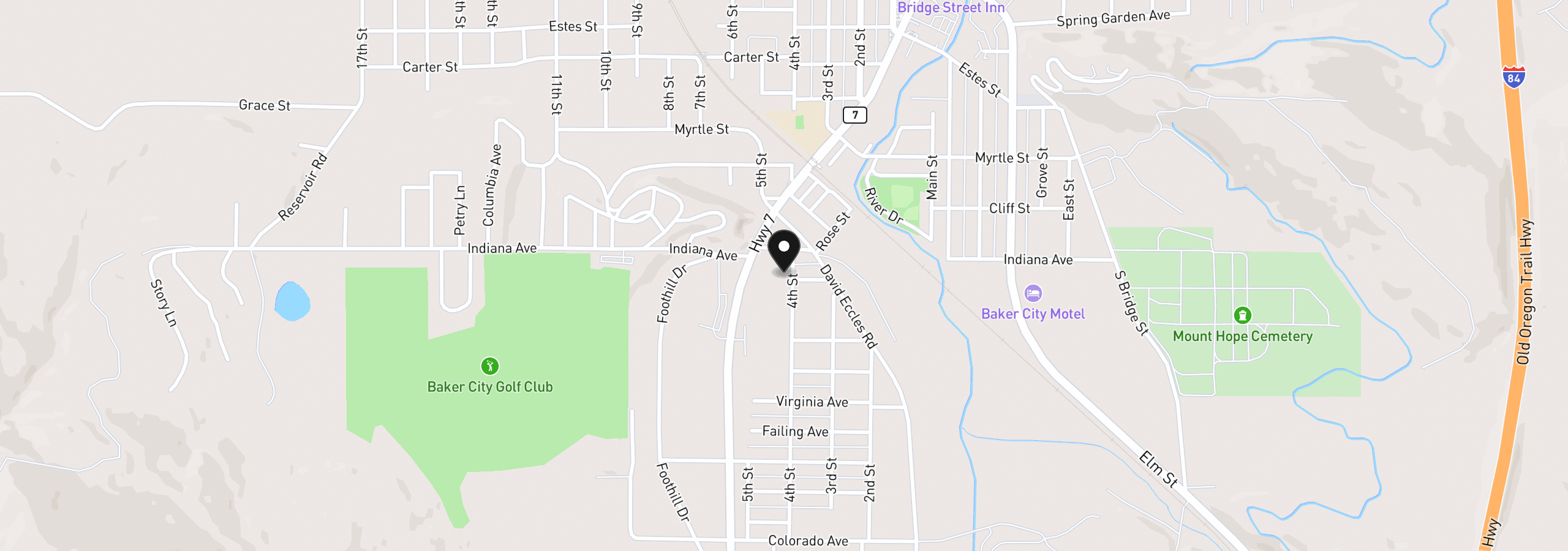 Map showing the location of 805 4th St, Baker City, OR 97814