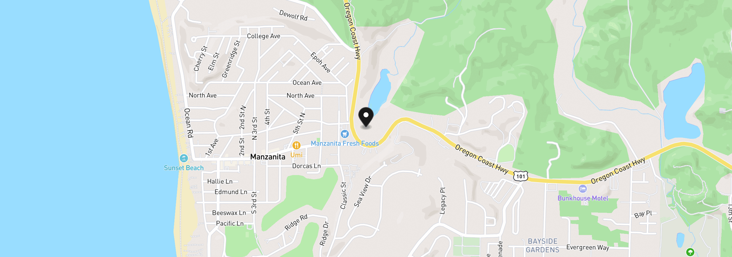 Map showing the location of 525 Meadows Dr, Manzanita, OR 97130