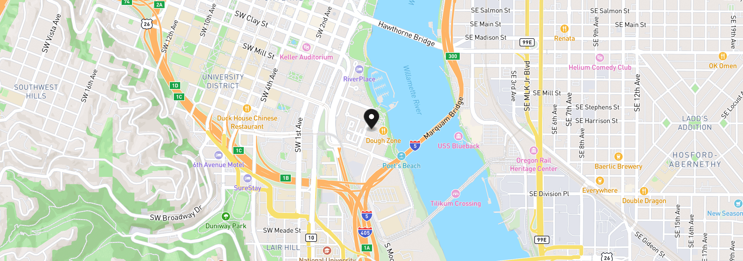 Map showing the location of 1930 S River Dr 103, Portland, OR 97201