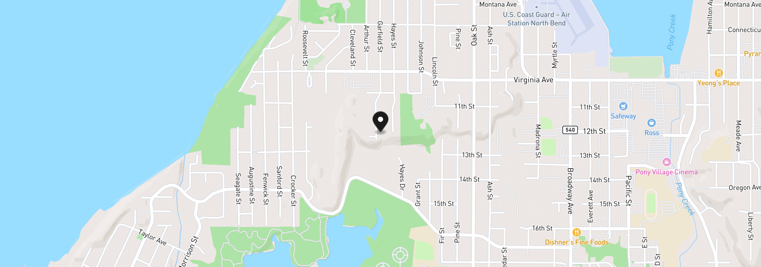 Map showing the location of 2195 Garfield St, North Bend, OR 97459