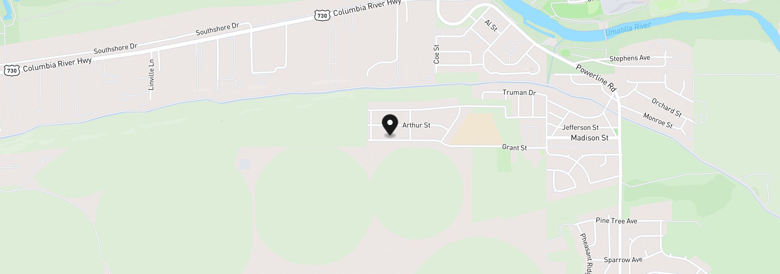Map showing the location of 645 Grant St, Umatilla, OR 97882