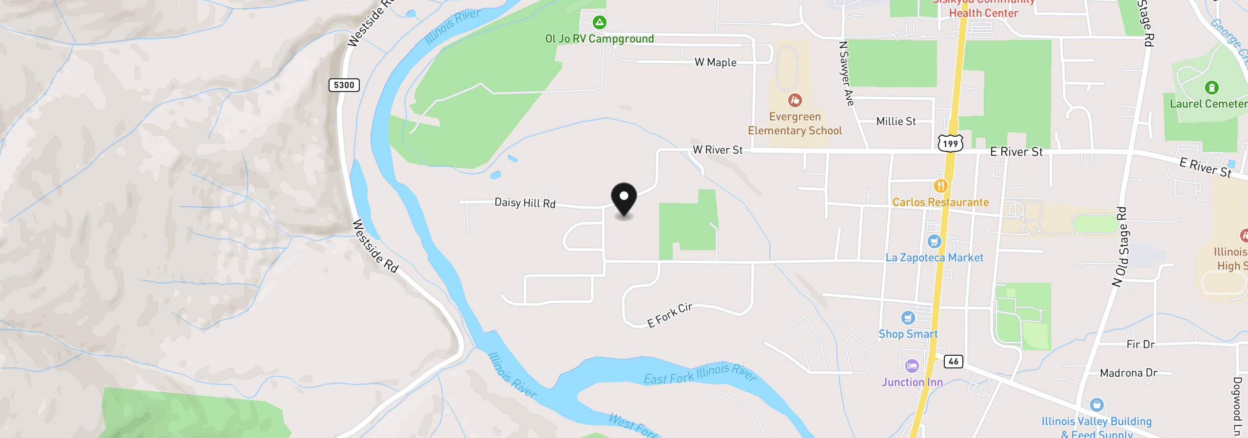 Map showing the location of 751 Daisy Hill Rd, Cave Junction, OR 97523