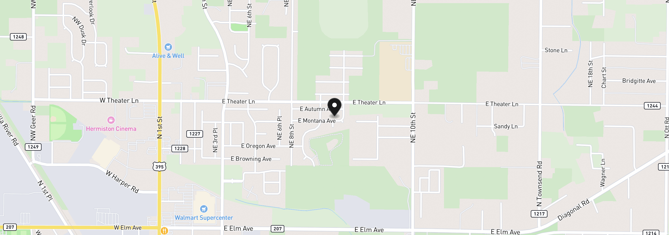 Map showing the location of 883 E Montana, Hermiston, OR 97838