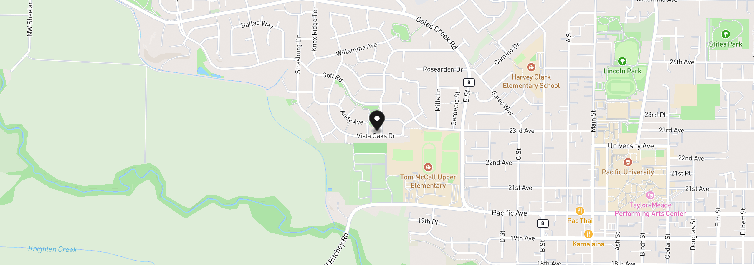Map showing the location of 2262 Windstream St, Forest Grove, OR 97116