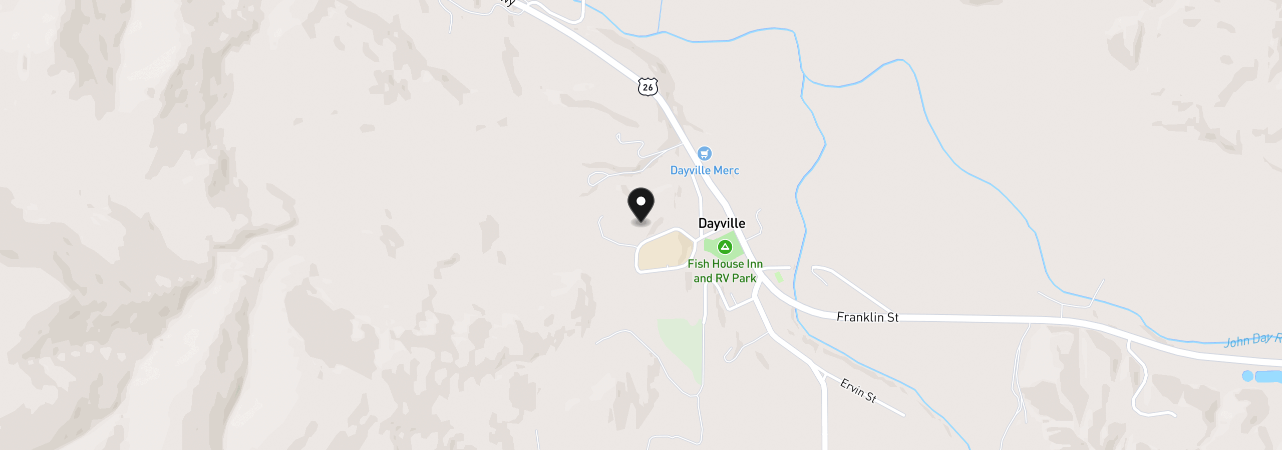 Map showing the location of 250 Schoolhouse Dr, Dayville, OR 97825