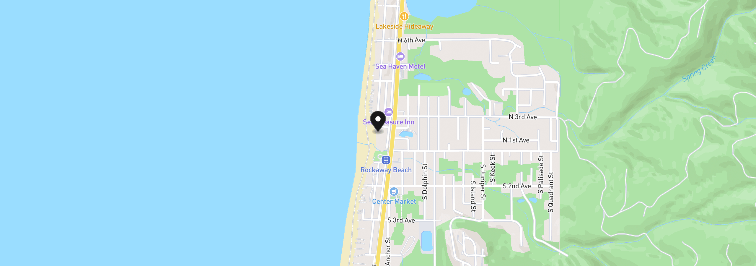 Map showing the location of 150 N Pacific St, Rockaway Beach, OR 97136