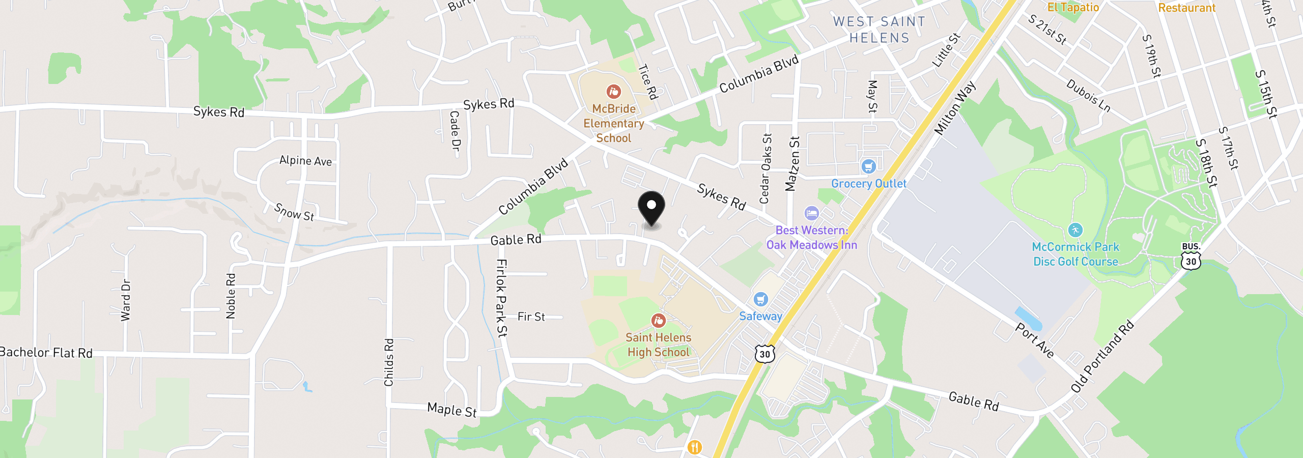 Map showing the location of 2540 Gable Rd, St. Helens, OR 97051